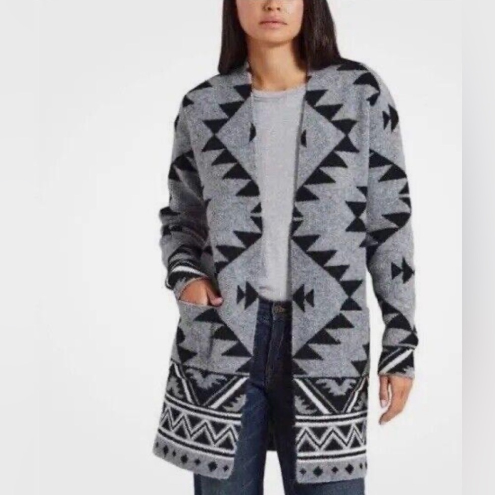 Frye Women’s Southwestern Jacquard Open Front Cardigan – Gray/Black – Small